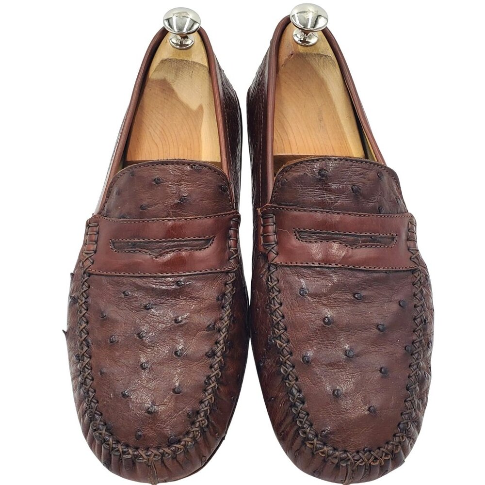 Italy Zelli Indy Men's size 10 Brown Ostrich Leather Casual Driving Loafer shoes - Picture 2 of 12